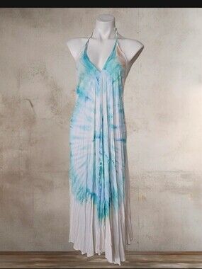 Caravan Blue Tie-Dye Halter Maxi Dress Small
